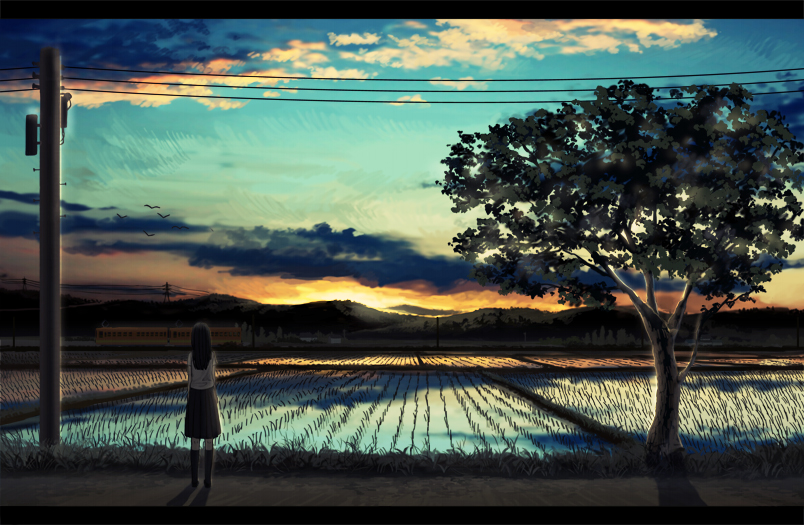 1 二次風景画像 22枚 自然 田舎 田園 水田 畑 イラスト 壁紙 風景と少女による可能世界