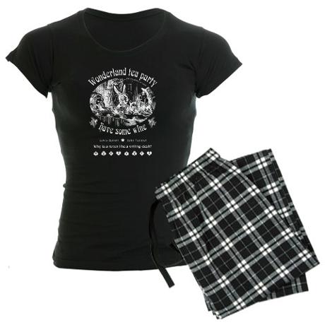 Wonderland tea party (Women's Dark Pajamas/Black T & Checker Pant) ZAZZLE