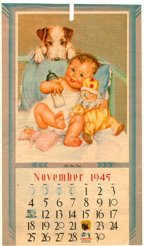 1945年　アンティークのカレンダー